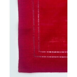 Williams Sonoma Linen Double Hemstitch Linen placemats festive red SET 3 Holiday